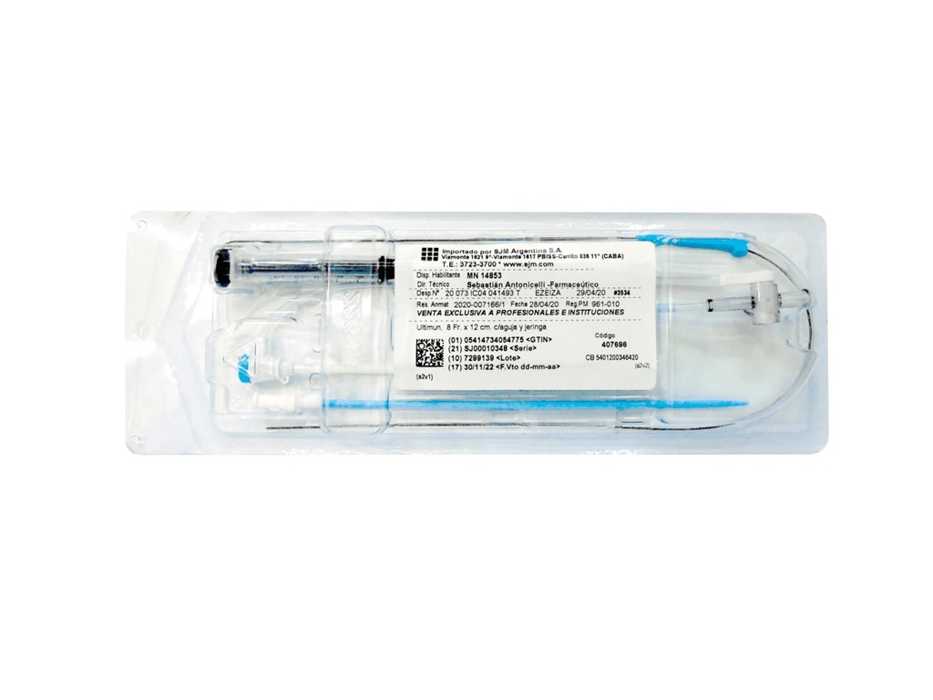 8F peelable hemostatic introducer, with needle and syringe