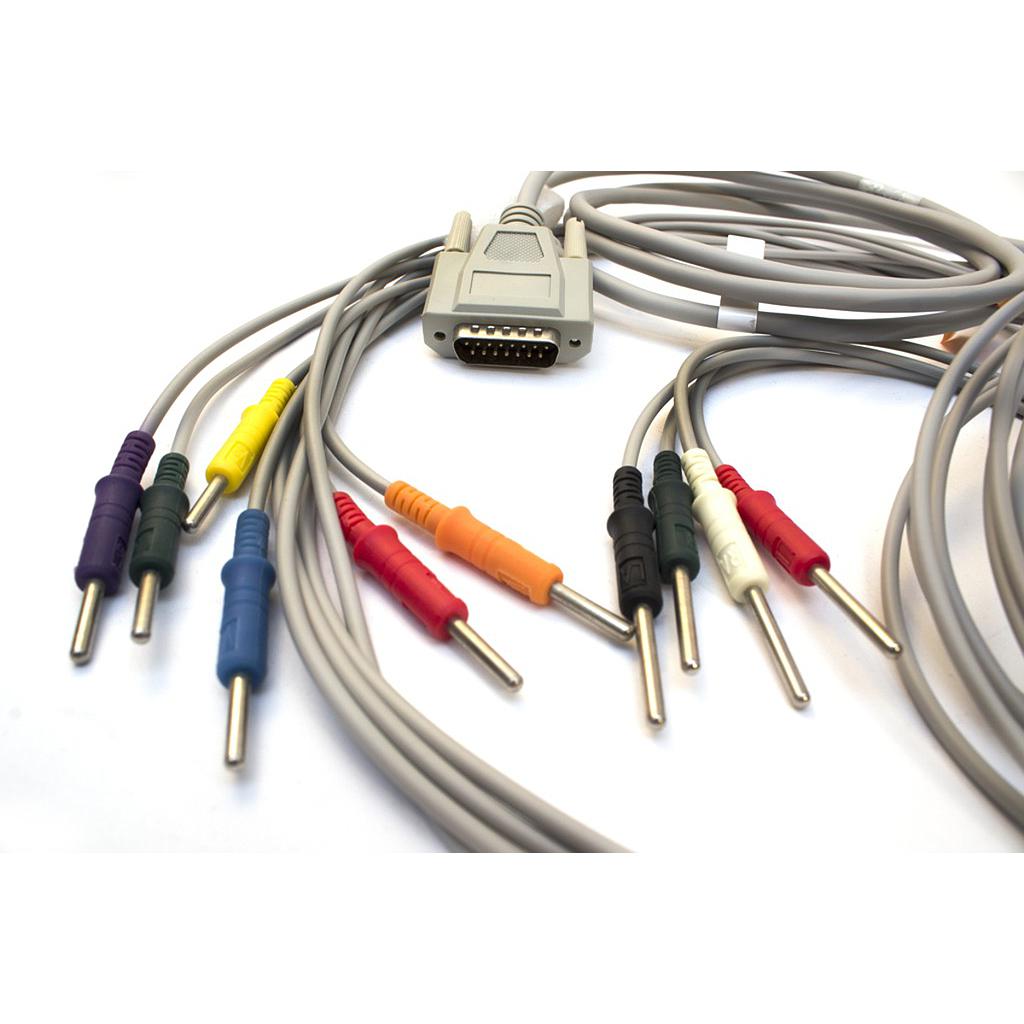 [18373-0000A] Cable a paciente de 12 derivaciones, Electrocardiógrafo Comen, Edan SE-1 y SE-12 , FX2111 electrodo aguja, B-15P 4K7, 3mm